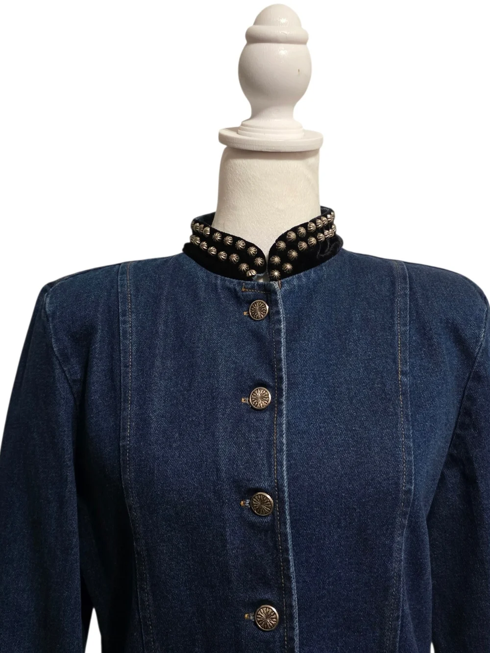Vintage Gordon James Studded Denim Jacket Embroidered Western Boho Moto L